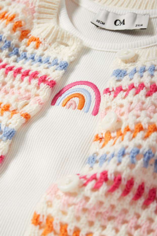 Copii - Fete - Curcubeu - set - tricou cu mânecă scurtă și cardigan tricotat - 2 piese - alb-crem