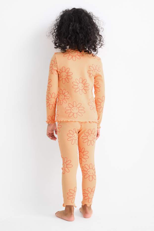 Nena - Flors - pijama - acanalat - 2 peces - taronja