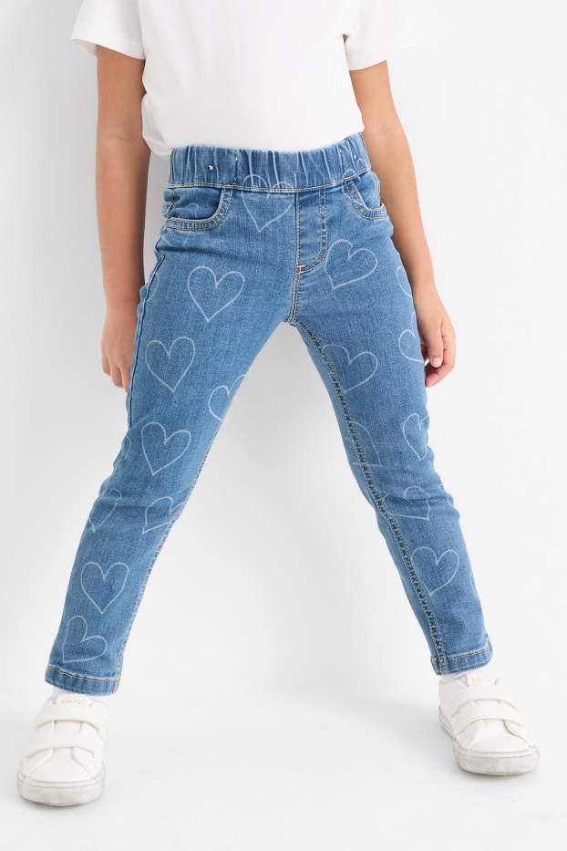 Děti - dívky - Motivy srdíček - džegíny - džíny - tmavomodré