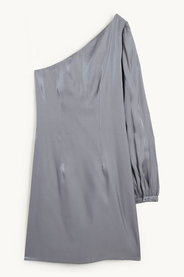 Women - One-shoulder dress - shiny - dark gray