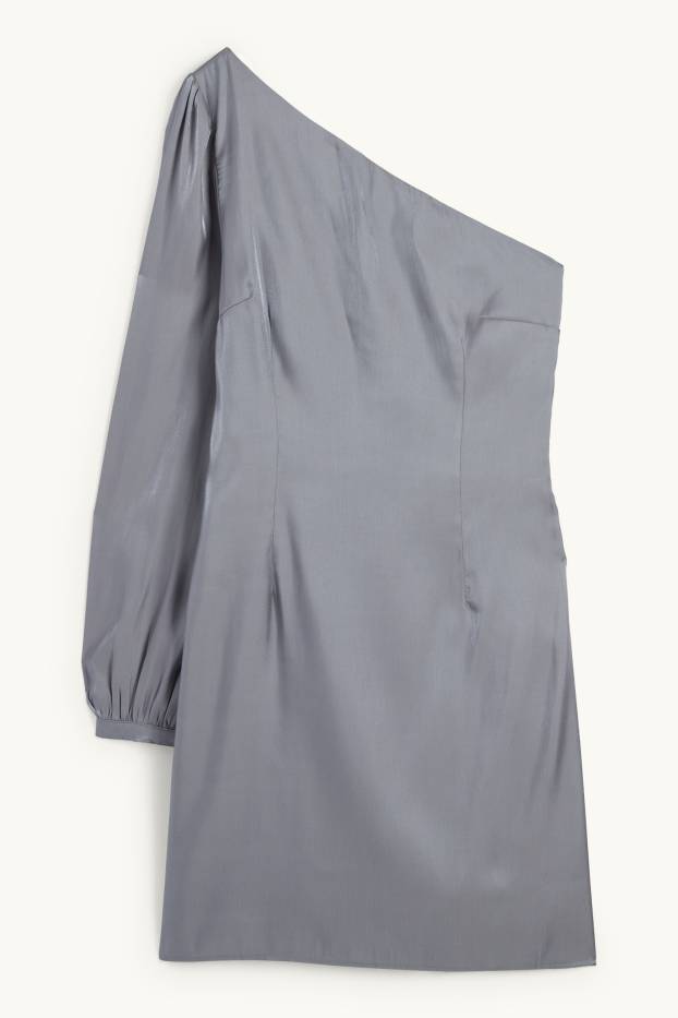 Women - One-shoulder dress - shiny - dark gray