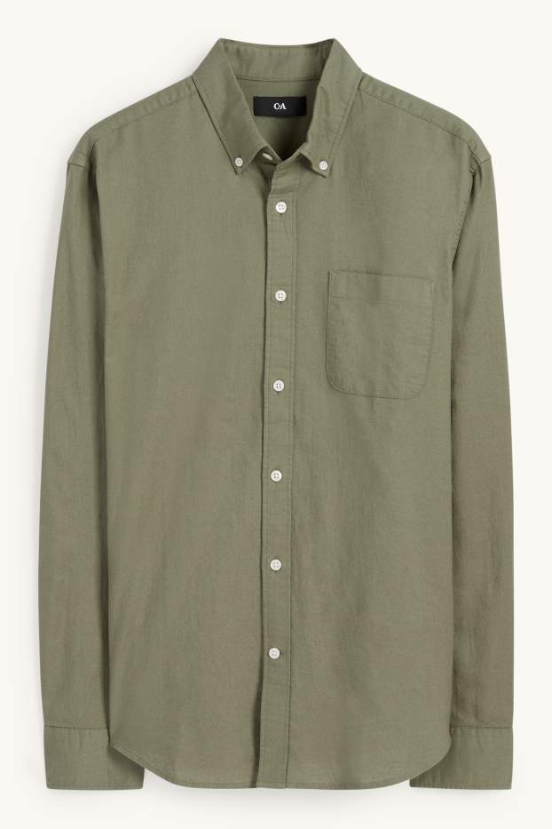 Hommes - Chemise - regular fit - col button-down - vert