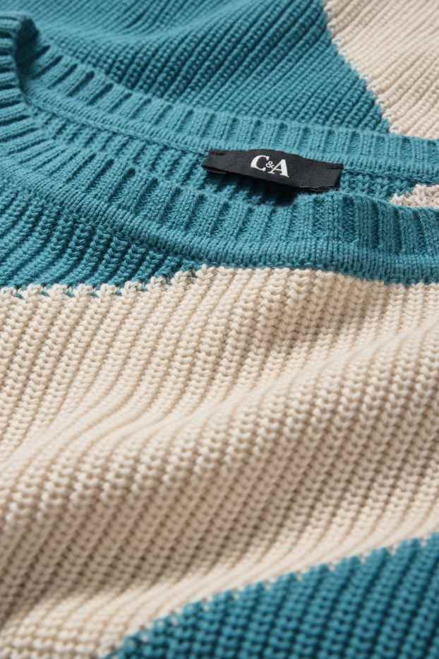 Women - Jumper - ribbed - striped - turquoise