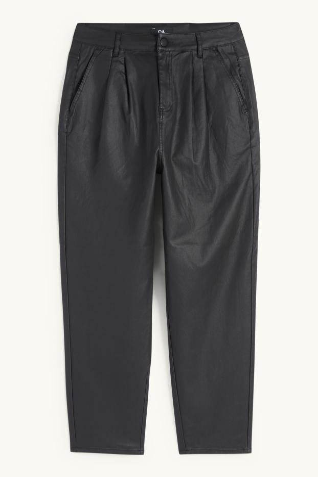 Dámské - Plátěné kalhoty - high waist - tapered fit - černá