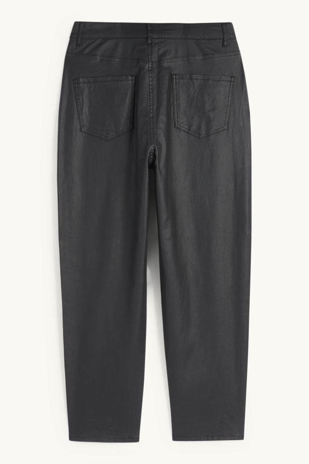 Dámské - Plátěné kalhoty - high waist - tapered fit - černá