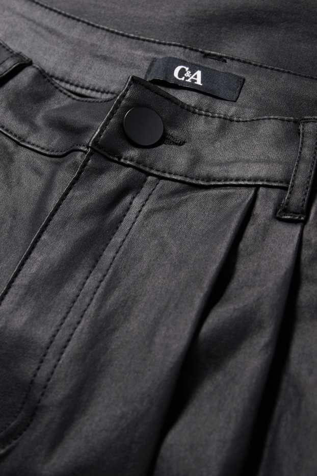 Dámské - Plátěné kalhoty - high waist - tapered fit - černá