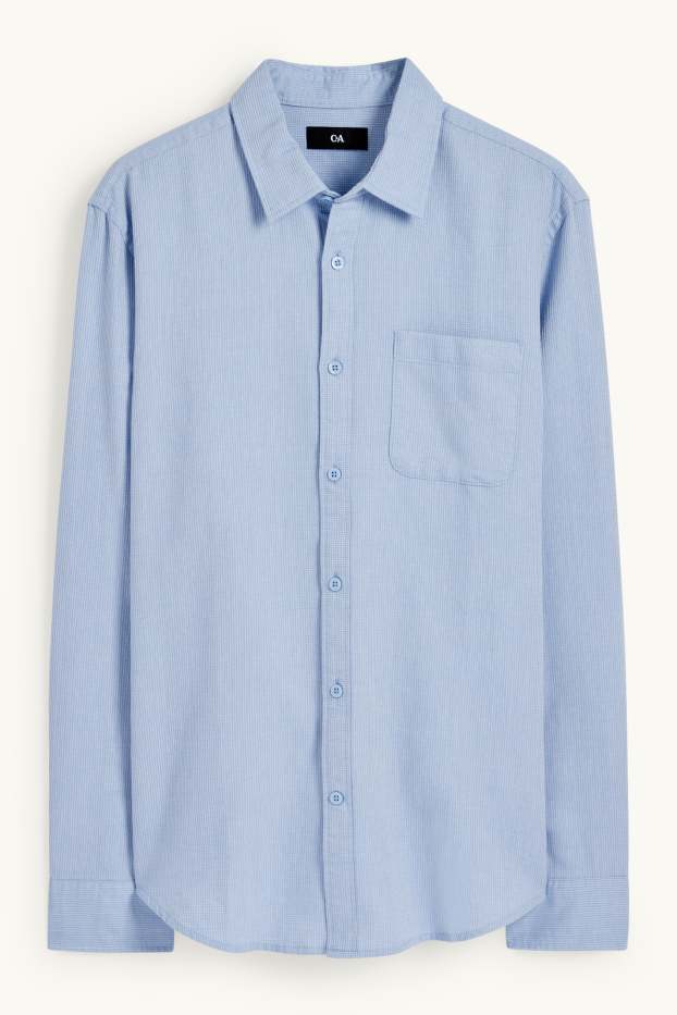 Hommes - Chemise - regular fit - col kent - texturée - bleu clair