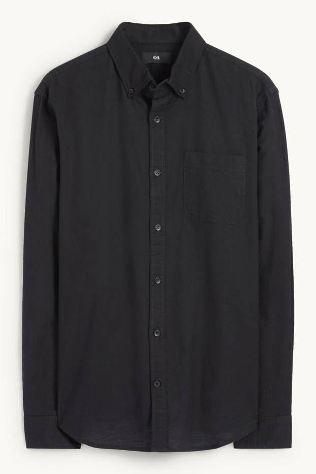 Herren - Hemd - Regular Fit - Button-down - schwarz