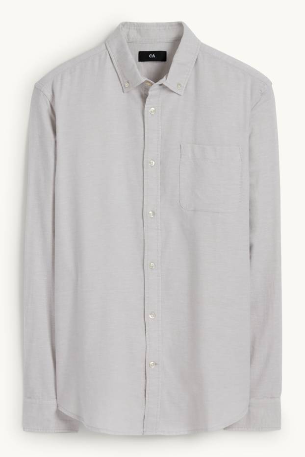 Pánské - Košile - regular fit - button-down - světle šedá