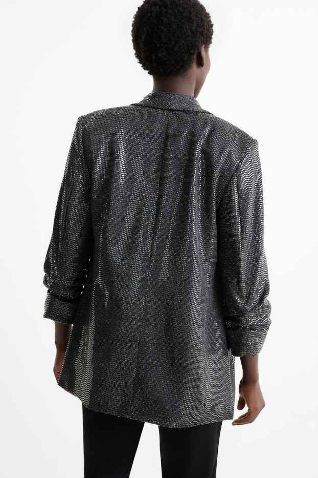 Damen - Pailletten-Longblazer - Relaxed Fit - schwarz
