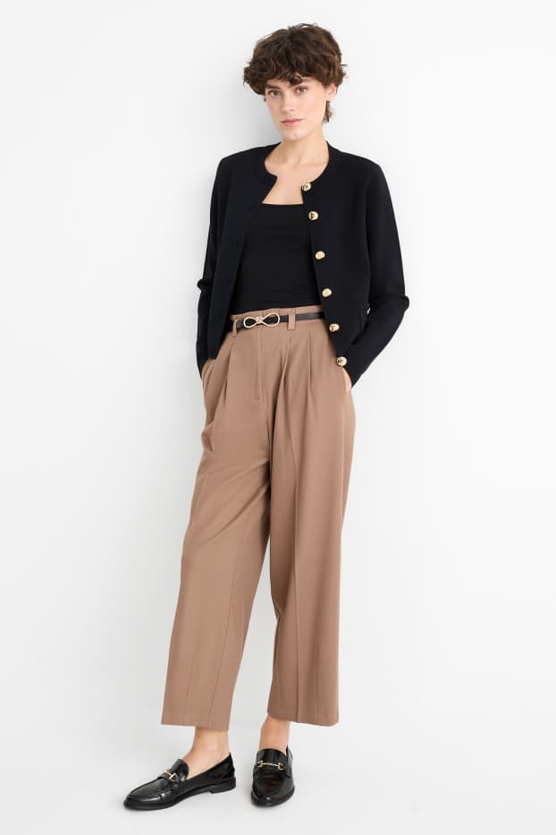 Damen - Stoffhose mit Gürtel - High Waist - Wide Leg - hellbraun