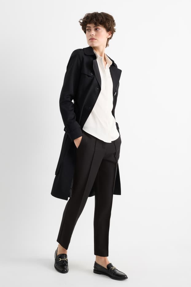 Damen - Stoffhose - Mid Waist - Tapered Fit - schwarz