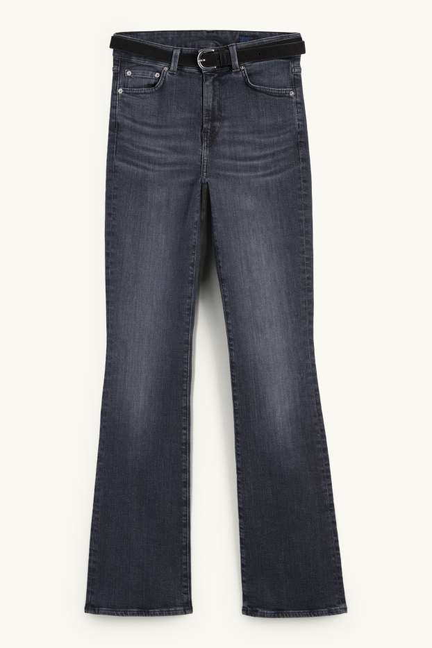 Dámské - Bootcut jeans s páskem - mid waist - džíny - tmavošedé
