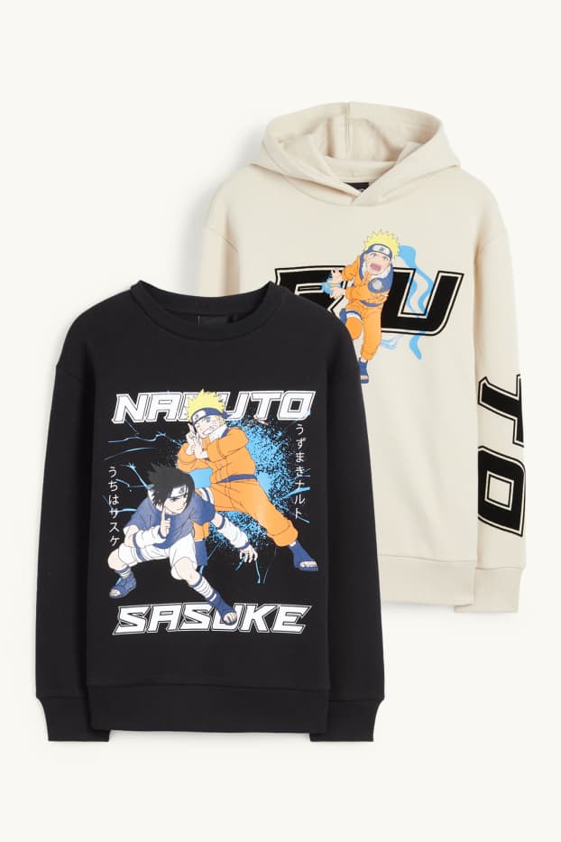 Kinder Buben - Multipack 2er - Naruto - Sweatshirt und Hoodie - hellbeige