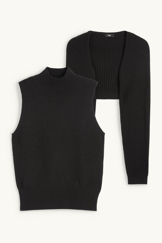 Damen - Set - Strick-Top und Bolero - 2 teilig - schwarz