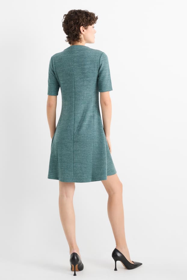 Dámské - Pletené šaty - žebrované - tyrkysová