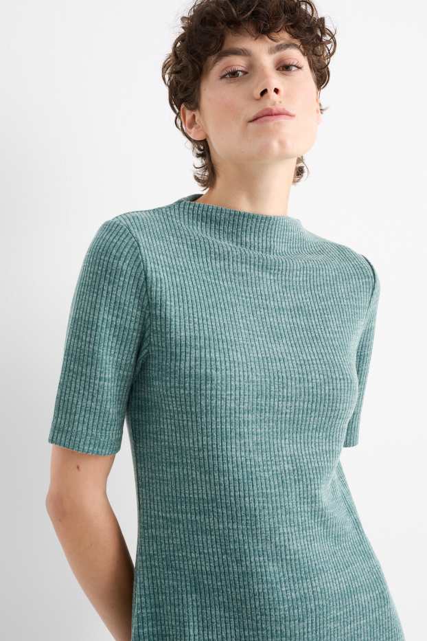 Dámské - Pletené šaty - žebrované - tyrkysová
