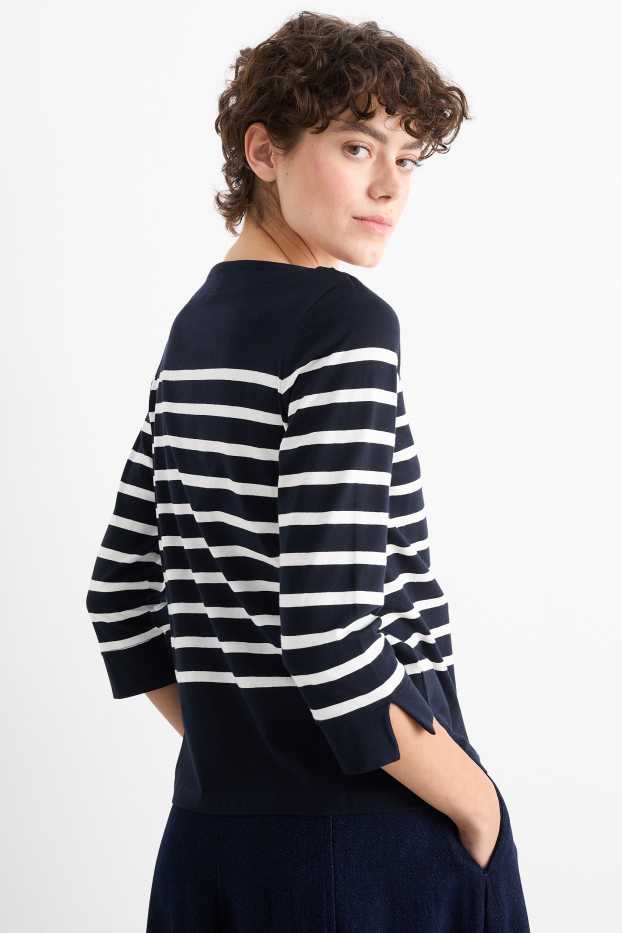Damen - Basic-Langarmshirt - gestreift - dunkelblau