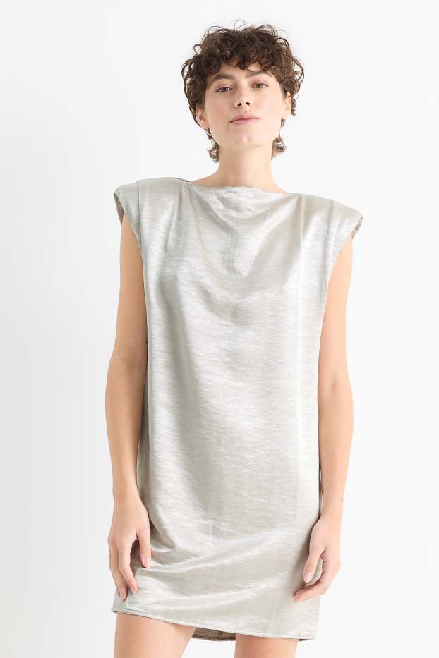Women - Dress - shiny - textured - silver