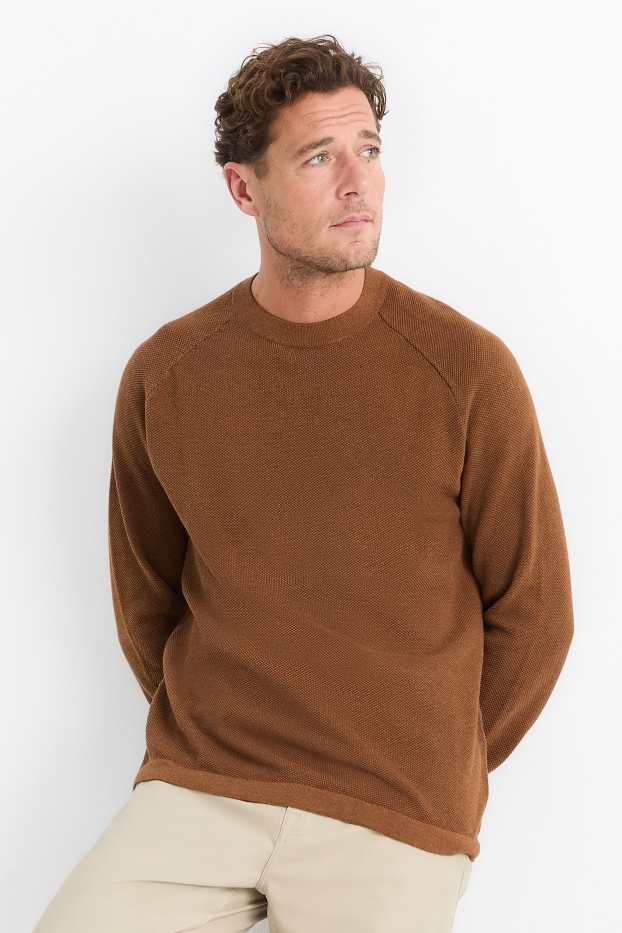 Pánské - Svetr - strukturovaný - tmavohnědá