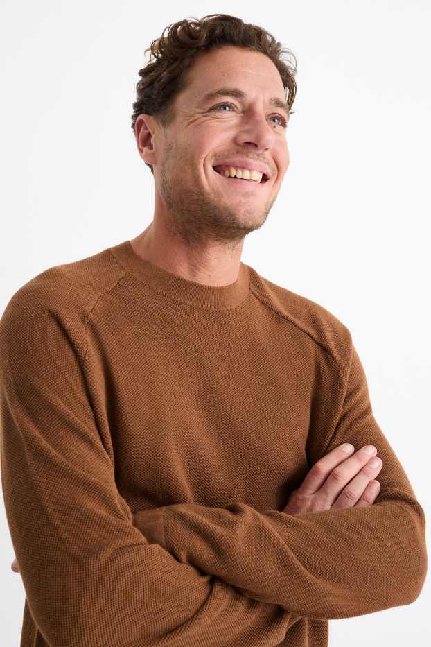 Pánské - Svetr - strukturovaný - tmavohnědá