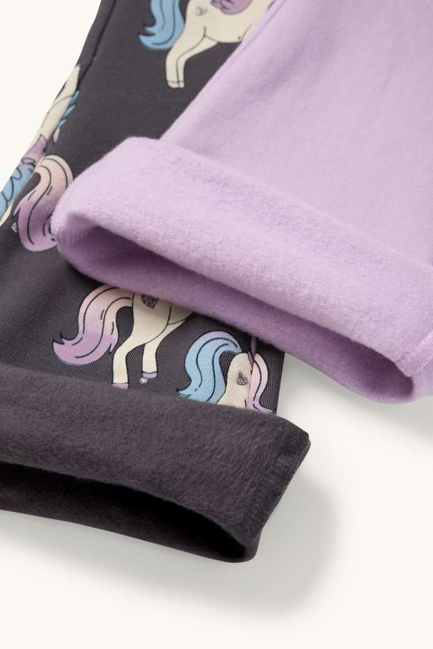Enfants filles - Lot de 2 - licorne - leggings doublés de coupe évasée - gris foncé