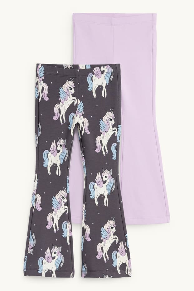 Enfants filles - Lot de 2 - licorne - leggings doublés de coupe évasée - gris foncé