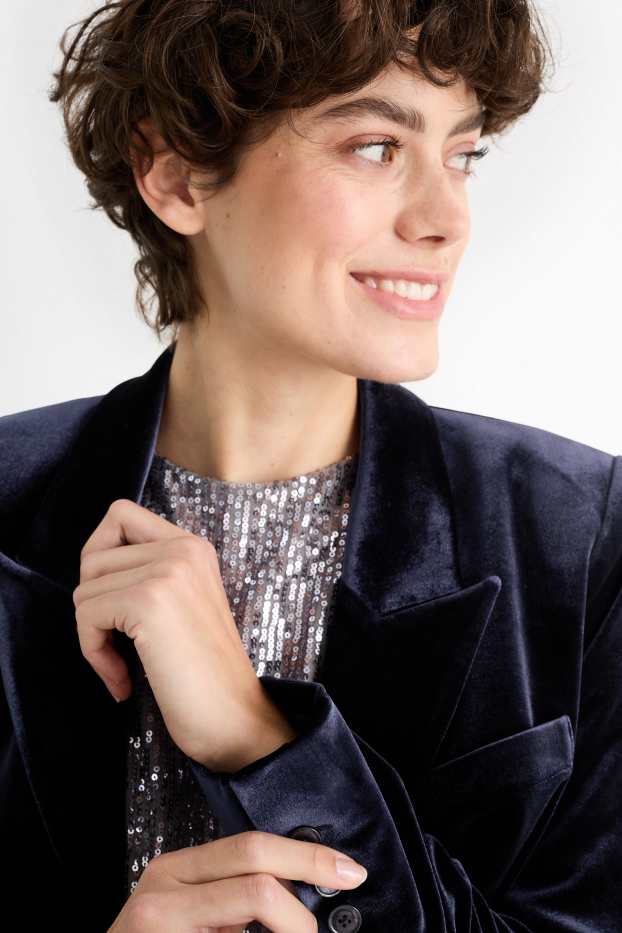 Femmes - Blazer long en velours - regular fit - bleu foncé