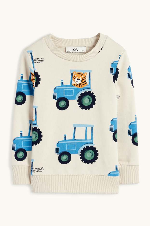 Kinderen: jongens - Tractor en tijger - sweatshirt - licht beige