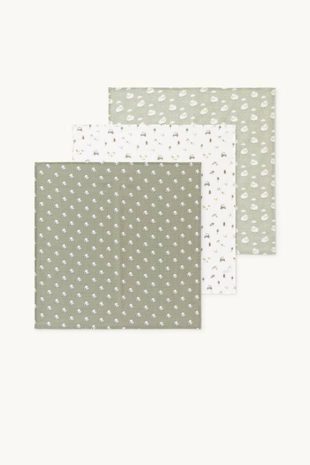 Baby Boys - Multipack of 3 - tractor and sheep - baby muslin square - gray