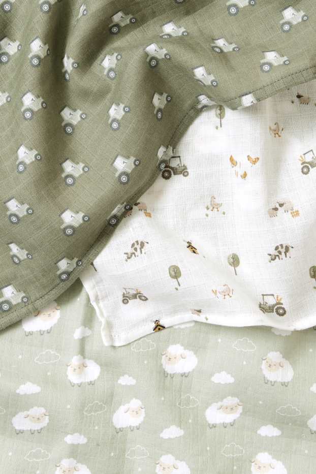 Baby Boys - Multipack of 3 - tractor and sheep - baby muslin square - gray