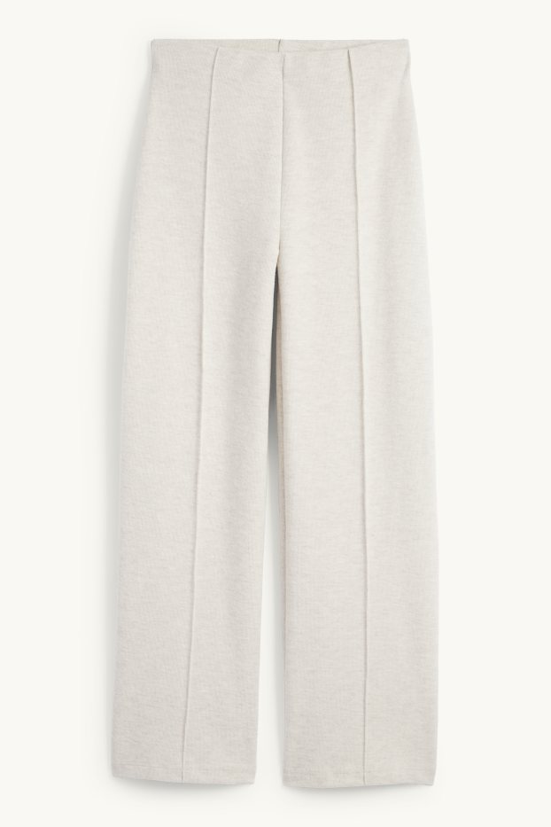 Women - Knitted trousers - mid-rise waist - regular fit - light beige