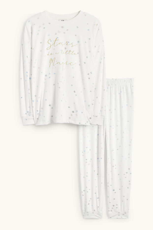 Damen - Winterpyjama - gemustert - cremeweiß