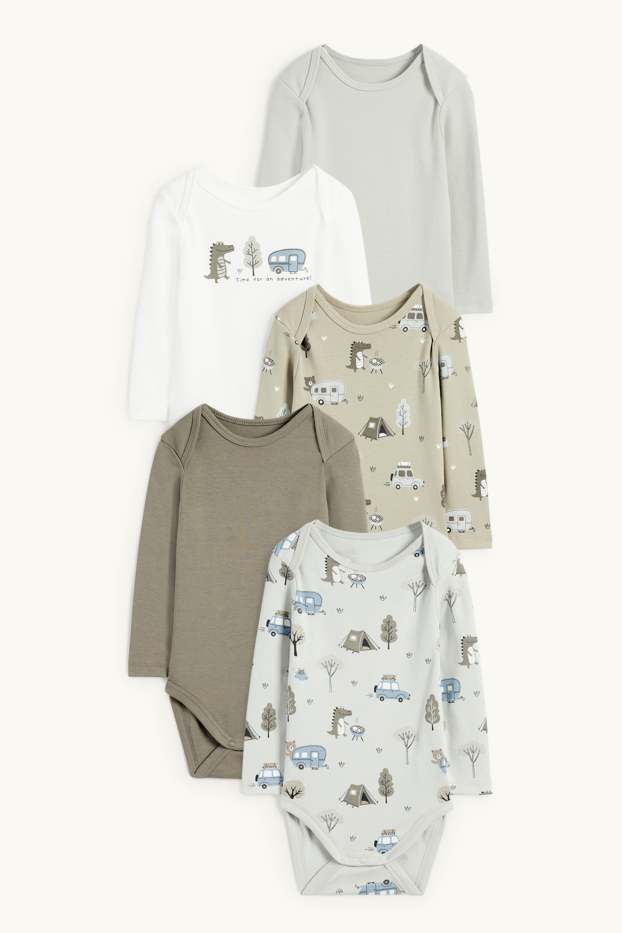 Bébés garçons - Lot de 5 - camping et crocodile - bodys bébé - blanc