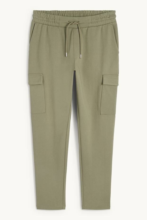 Pánské - Teplákové cargo kalhoty - khaki