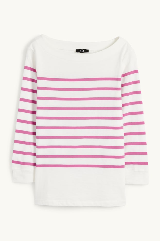 Women - Basic long sleeve top - striped - white