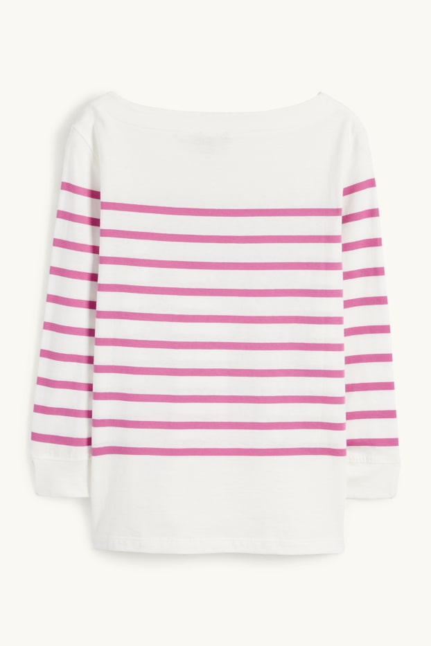 Women - Basic long sleeve top - striped - white