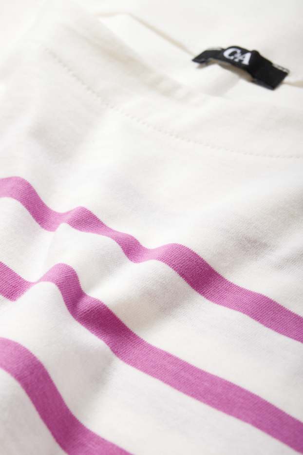 Women - Basic long sleeve top - striped - white