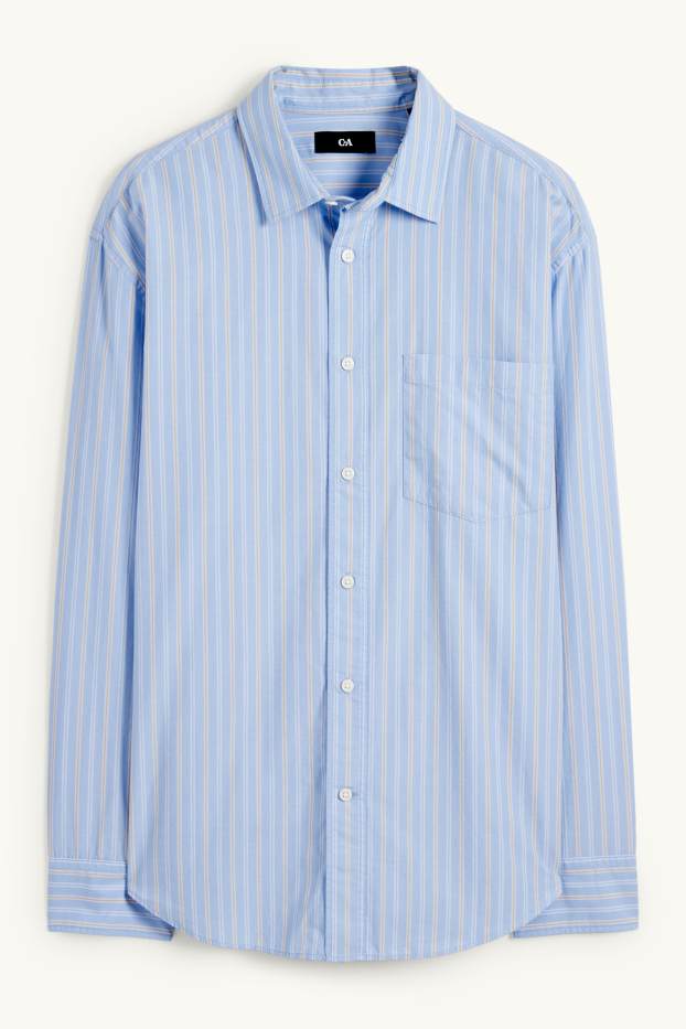 Herren - Hemd - Loose Fit - Kent - gestreift - hellblau