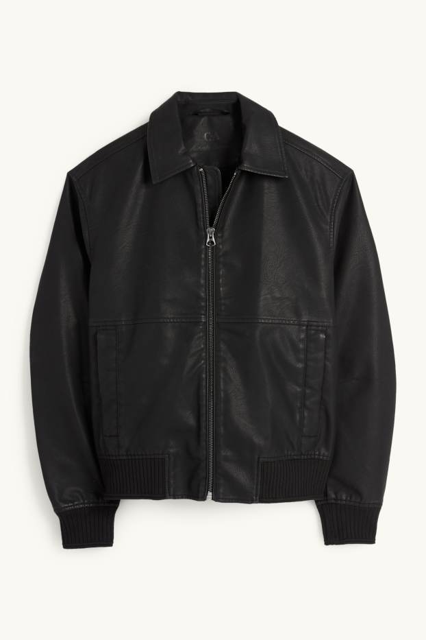 Home - Caçadora biker - pell sintètica - negre