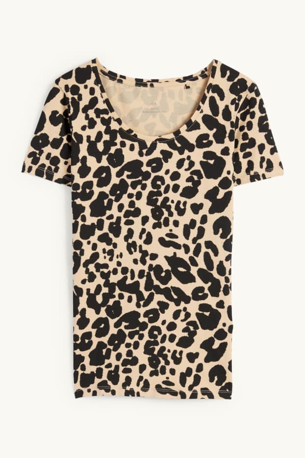 Damen - T-Shirt - Leo-Print - beige