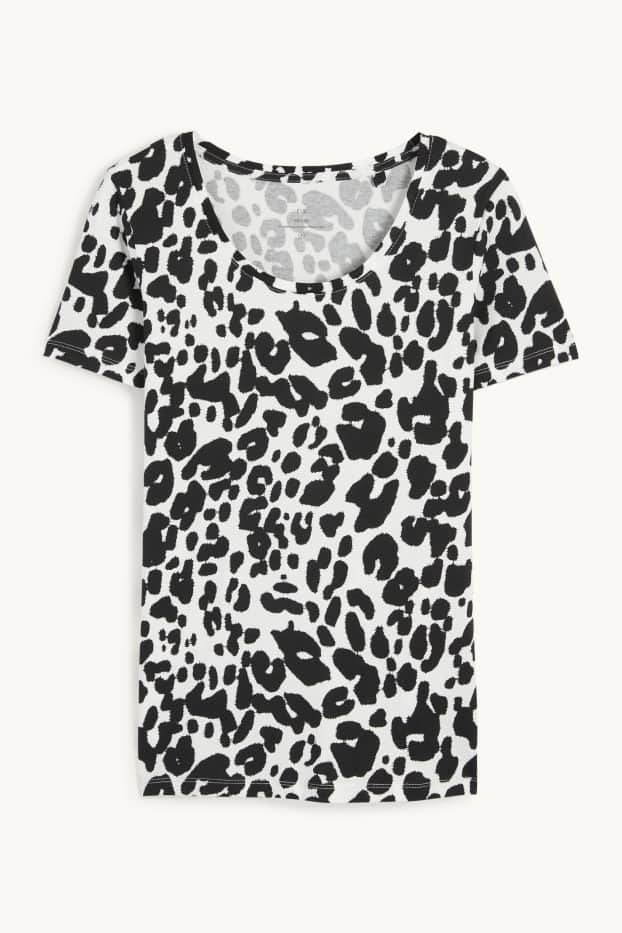 Femmes - T-shirt - imprimé léopard - blanc / noir