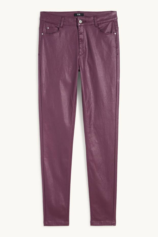 Women - Trousers - high waist - skinny fit - shiny - purple