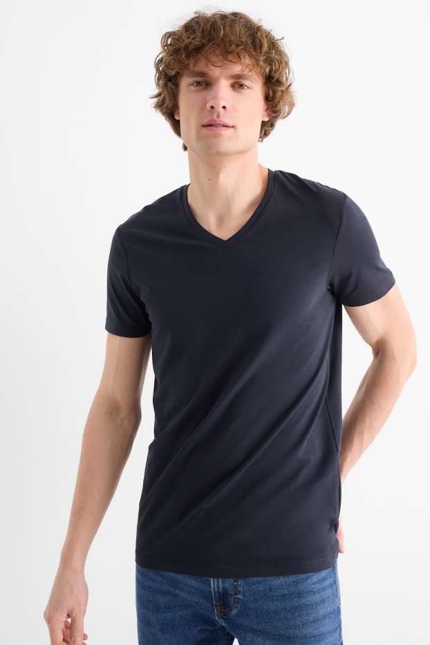 Heren - T-shirt - slim fit - Flex - donkerblauw