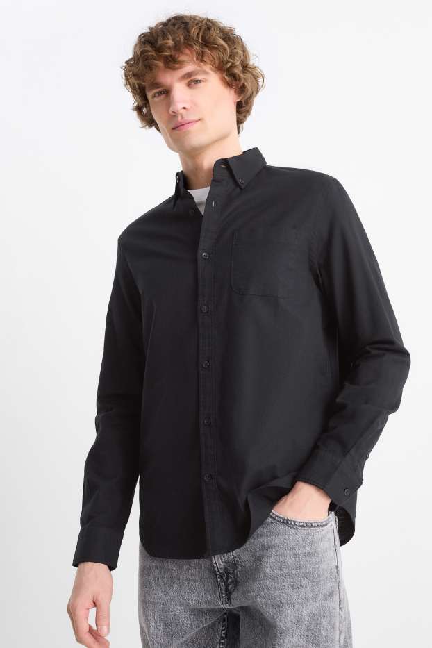 Herren - Hemd - Regular Fit - Button-down - schwarz
