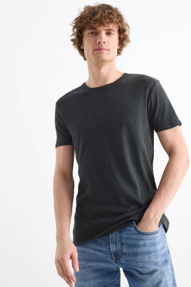 Uomo - T-shirt - slim fit - a coste fini - grigio scuro