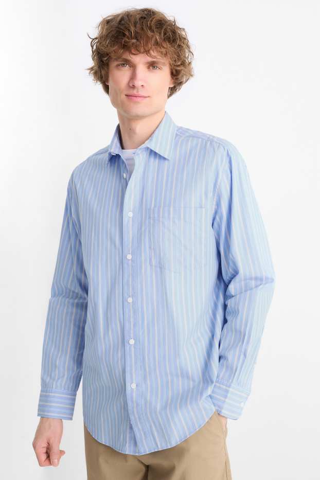 Herren - Hemd - Loose Fit - Kent - gestreift - hellblau