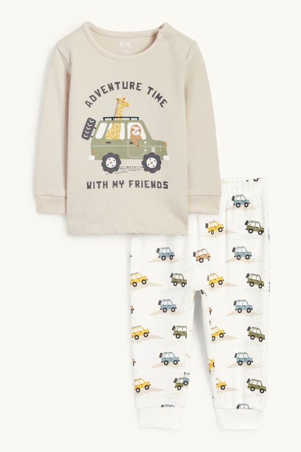 Baby Boys - Wild animals and car - baby pyjamas - 2 piece - beige