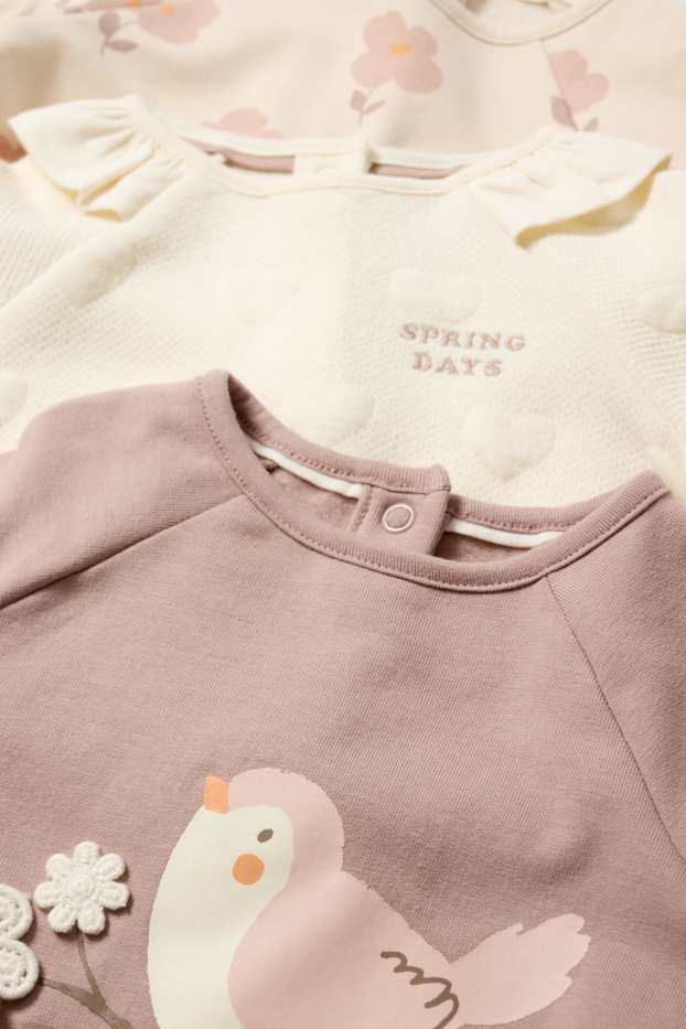 Bébés filles - Lot de 3 - petits fleurs et petits oiseaux - sweats bébé - rose foncé