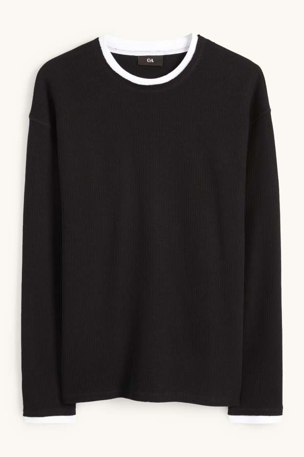 Men - Sweatshirt - 2-in-1 look - black